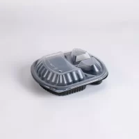 Black microwave meals boxes 3 Comp with a CLEAR lid 100PCS/ علب وجبات ميكرويف مقسم 3 اسود غطاء شفاف 100حبة