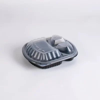 Black microwave meals boxes 3 Comp with a CLEAR lid 100PCS/ علب وجبات ميكرويف مقسم 3 اسود غطاء شفاف 100حبة