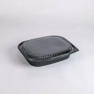 MICRO. CONT. BLACK W/CLEAR LID 3400ML 100PCS ماعون ميكرويف اسود