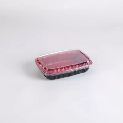 MICRO. CONT. RECT. BLACK & RED W/LID 750ML 300PCS ماعون ميكرويف مربع