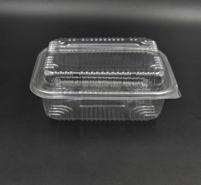 500CC RECT. PET HINGED CONT. W/DOME LID 300PCS ماعون شفاف