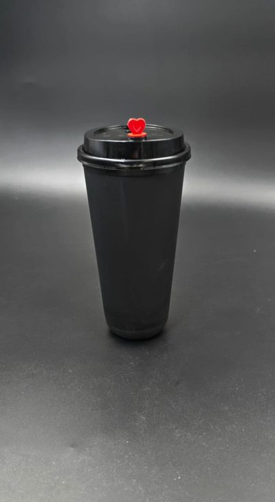 90MM PP BLACK  INJECTION LID W/RED HEART 500PCS غطاء كاسات اسواد مع فلب احمر